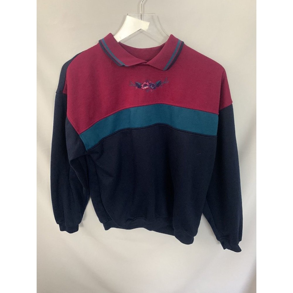 BOLO Spirit 80s Vintage Colorblock Women’s M Collared Sweatshirt Pullover